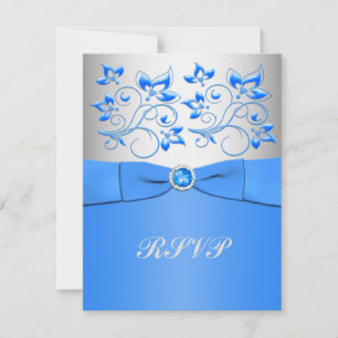 Cartão de RSVP Floral Azul e Prata