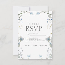 Cartão de RSVP Floral Azul Simples