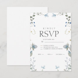 Cartão de RSVP Floral Azul Simples