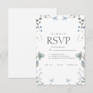 Cartão de RSVP Floral Azul Simples