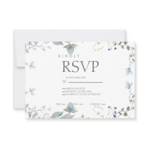 Cartão de RSVP Floral Azul Simples
