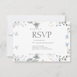Cartão de RSVP Floral Azul Simples