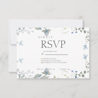 Cartão de RSVP Floral Azul Simples