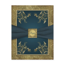 Cartão de RSVP Floral Azul Turquesa e Dourado