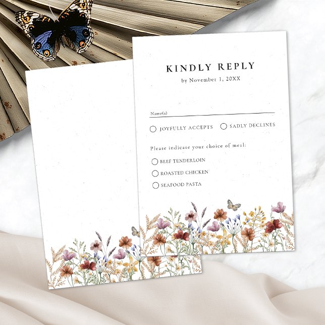 Cartão de RSVP Floral Boho Branco (White Boho Floral RSVP Card with Butterfly by Painted Paperie
)