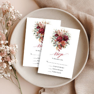 Cartão de RSVP Floral Boho Outono Marrom Eucalipto