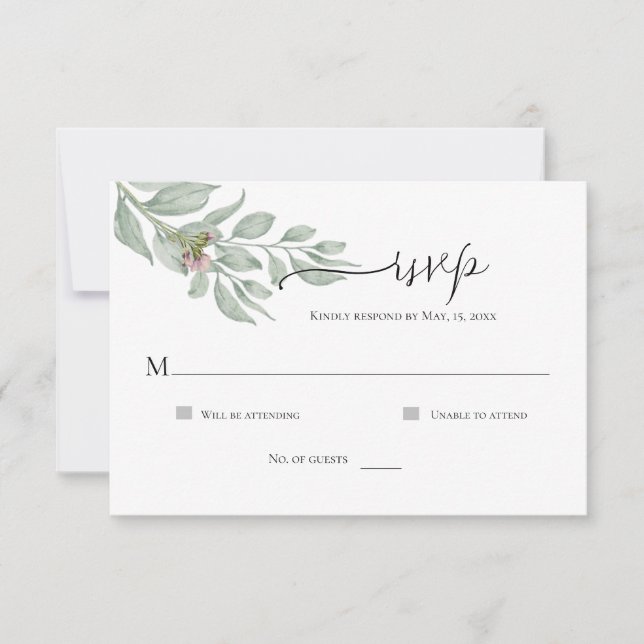 Cartão de RSVP Floral Chic Moderno Simples (Frente)