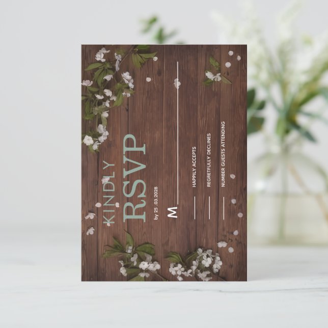 cartão de rsvp floral de marfim rústico  (Em pé/Frente)