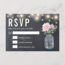 Cartão de RSVP Floral de Peônia em Quadro Negro Rú