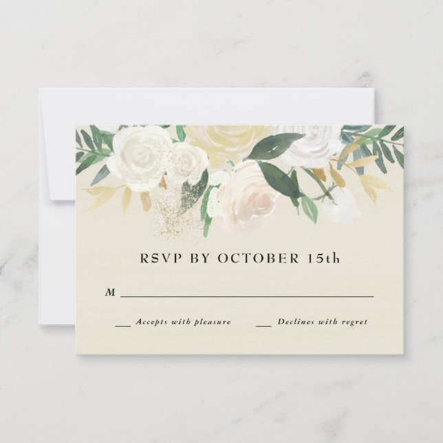 Cartão de RSVP Floral em Aquarela + Acento Dourado (Frente)