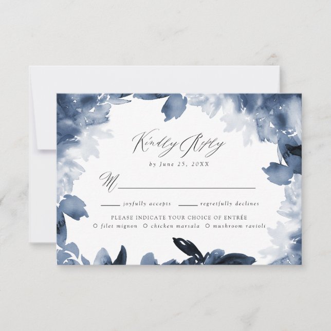Cartão de RSVP Floral Índigo Abstrato com Escolha  (Frente)