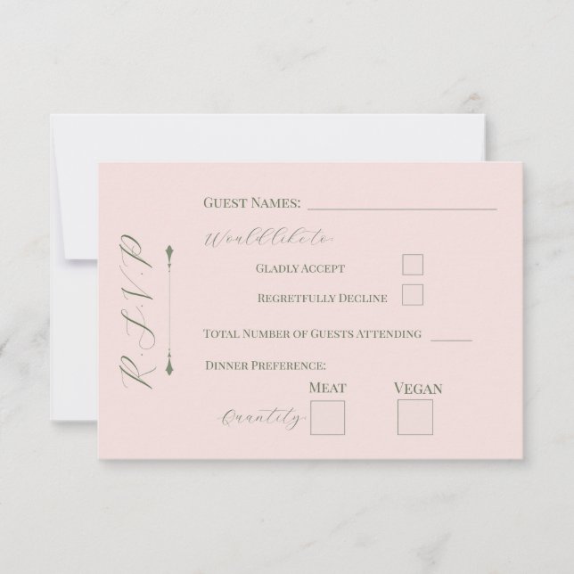 Cartão de RSVP Floral Pastel Rosa Pálido (Frente)