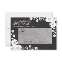 Cartão de RSVP - Floral Preto e Branco