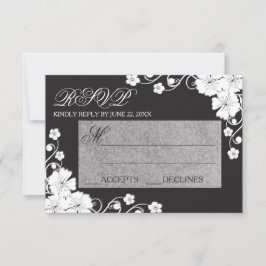 Cartão de RSVP - Floral Preto e Branco