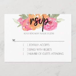 Cartão de RSVP Floral Rosa Chic e Laranja Primaver