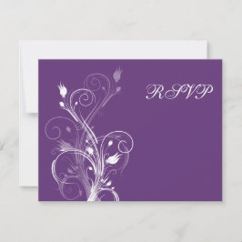 Cartão de RSVP Floral Roxo e Branco