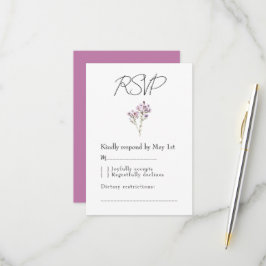 Cartão de RSVP Floral Roxo Elegante Casamento Aqua