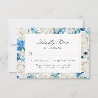 Cartão de RSVP Floral Verde Sage Azul