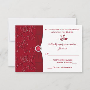 Cartão de RSVP Floral Vermelho Rubi e Branco
