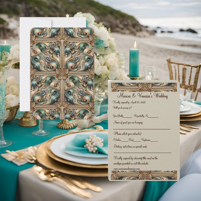 Cartão de RSVP Formal Pearl Coast Elegance (Criador carregado)