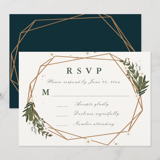 cartão de RSVP geométrico floral (Frente/Verso)