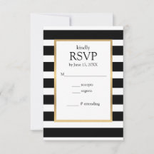 Cartão de RSVP Listrado Preto e Branco