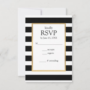 Cartão de RSVP Listrado Preto e Branco