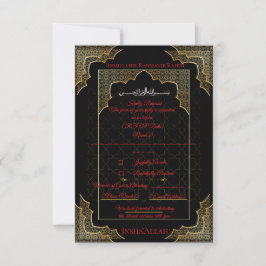 Cartão de RSVP Luxuoso Preto e Dourado para Muçulm