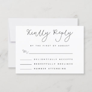 Cartão de RSVP Manuscrito com Minimalismo Capricho