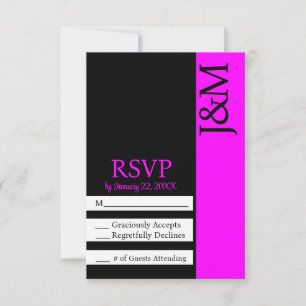 Cartão de RSVP minimalista preto e magenta fúcsia