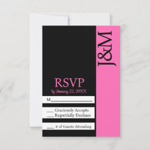 Cartão de RSVP minimalista preto e magenta rosa qu