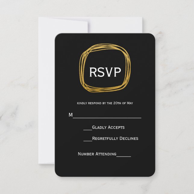 Cartão de RSVP moderno círculo rabiscado com folha (Frente)