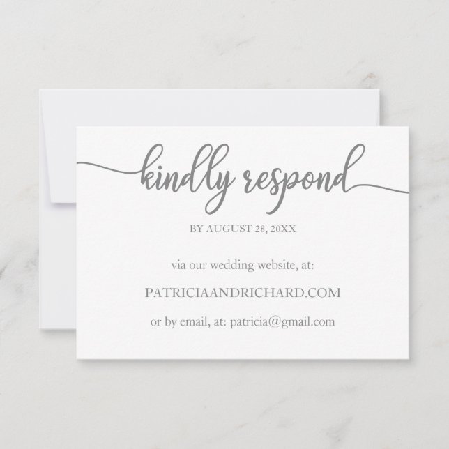 Cartão de RSVP Online de Casamento Caligrafia Cinz (Frente)