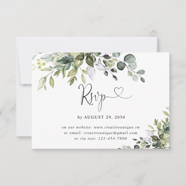 Cartão de RSVP Online de Casamento com Eucalipto (Frente)