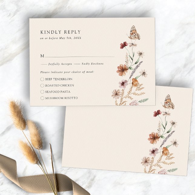 Cartão de RSVP para Refeição Rústica Boho (Rustic Boho Meal RSVP Card
)