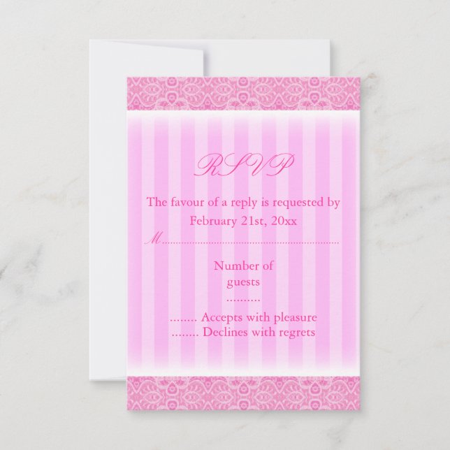 Cartão de RSVP Pink Stripe Sweet16 (Frente)