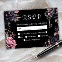 Cartão de RSVP Preto de Casamento Gótico "Até a Mo