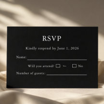Cartão de RSVP Preto e Branco Editável 