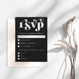 Cartão de RSVP Preto e Branco Simples Moderno