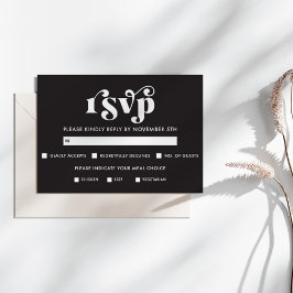 Cartão de RSVP Preto e Branco Simples Moderno