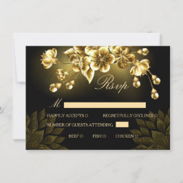 Cartão de RSVP Preto e Dourado Gótico com Escolha 