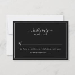 Cartão de RSVP Preto Elegante