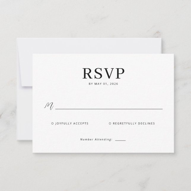 Cartão de RSVP Preto Elegante (Frente)