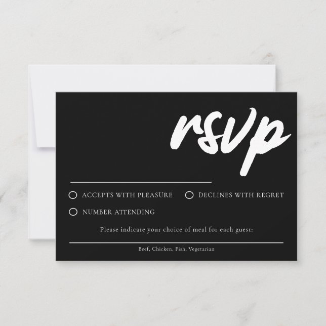 Cartão de RSVP Preto Simples Moderno Com Escolha d (Frente)