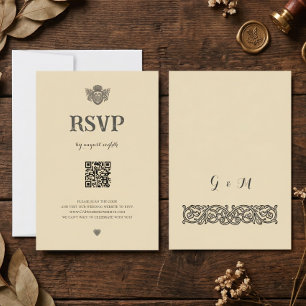Cartão de RSVP QR com Brasão Medieval Nó Celta Ant
