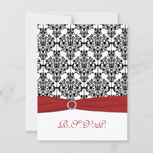 Cartão de RSVP Red, White e Black Damask II