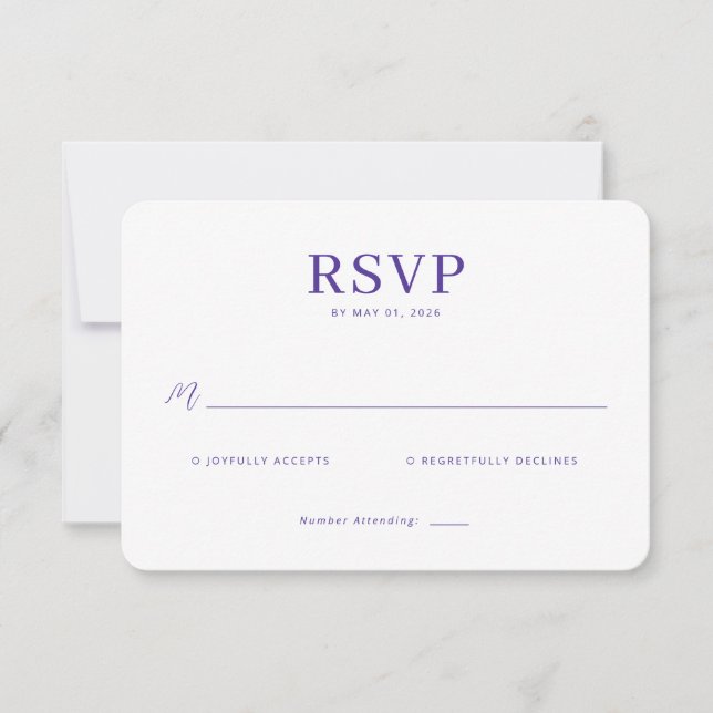 Cartão de RSVP Roxo Elegante (Frente)
