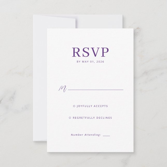 Cartão de RSVP Roxo Elegante (Frente)