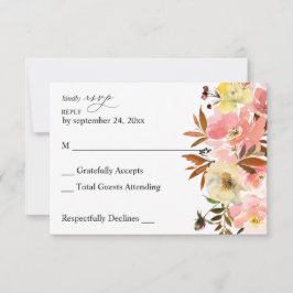 Cartão de RSVP sem Refeição Floral Rosa e Amarelo