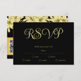 Cartão de RSVP Simples e Elegante Preto e Dourado